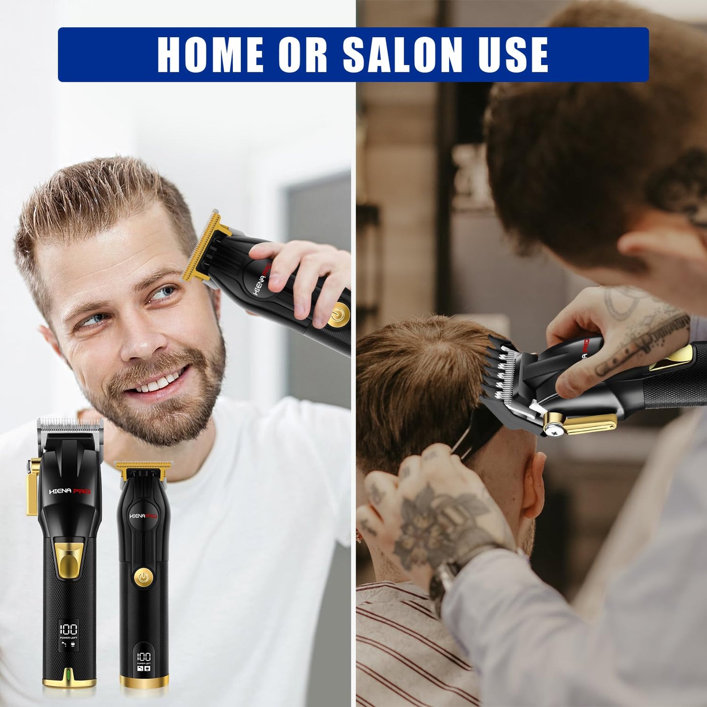 HIENA PRO Hair Clippers for Men T Liners Hair Trimmer Set, Men Professional Cordless Rechargeable Barber Hair Cutting Kit with LED Display， Gifts for Men