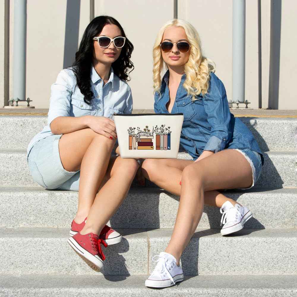 Cute Cat Gifts for Cat Lovers, Makeup Bag Book Lovers Gifts, Bookish Cosmetic Bag Book Club Reading Present for Women Girls Friend Reader Mom Nurse Grandma Birthday Mothers Day Graduation Christmas