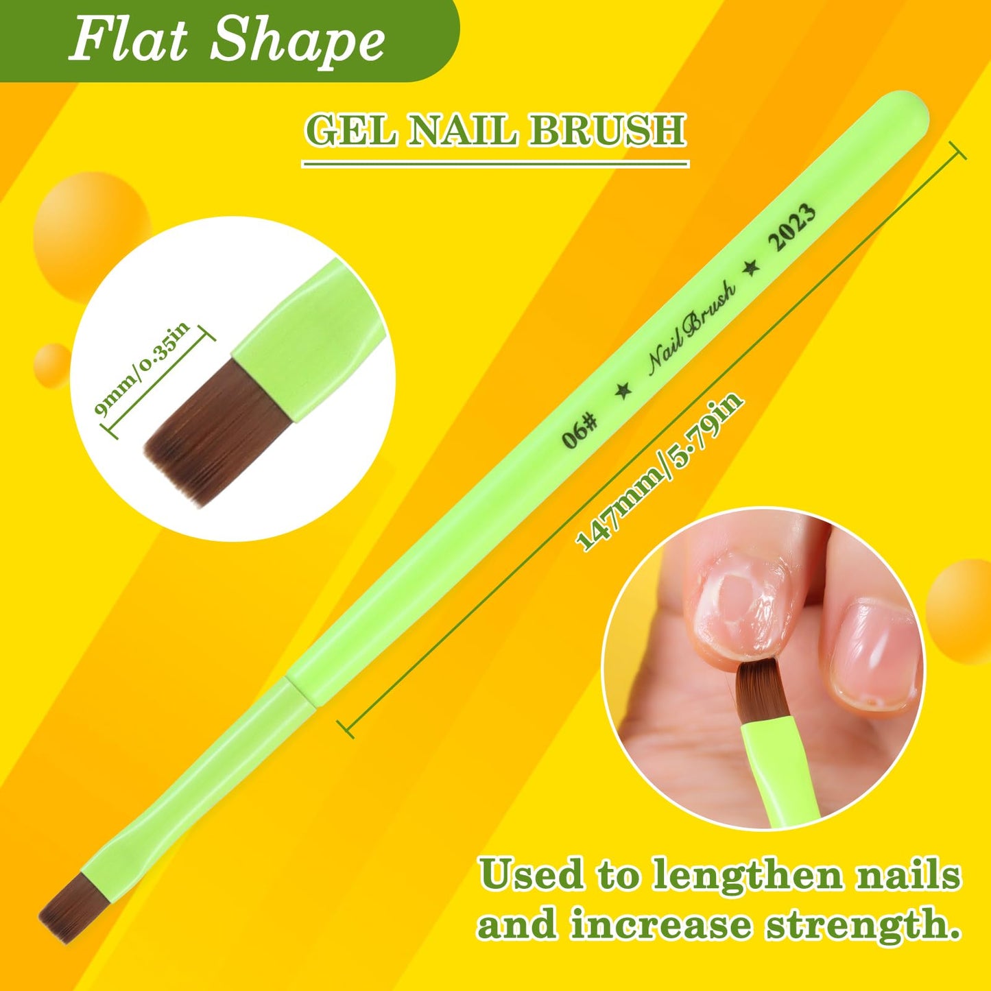 Fluorescent Green Nail Art Clean Up Brushes for Cleaning Polish Mistakes on the Cuticles, Acetone Resistant Nail Brushes, and Fingernail Cleaning Brushes for Nail Art and Designs (Round&flat&Bevel)