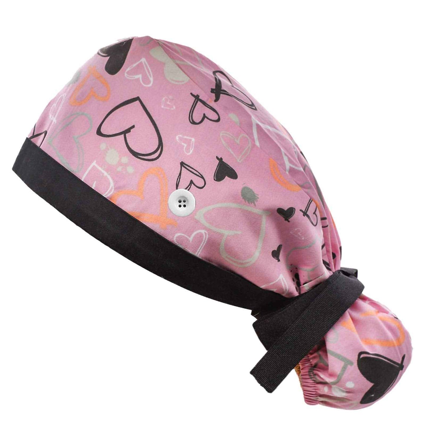 Hotme Working Cap with Buttons and Sweatband Adjustable Ribbon Tie Ponytail Hats for Women,Long Hair Head Covers Hair Caps