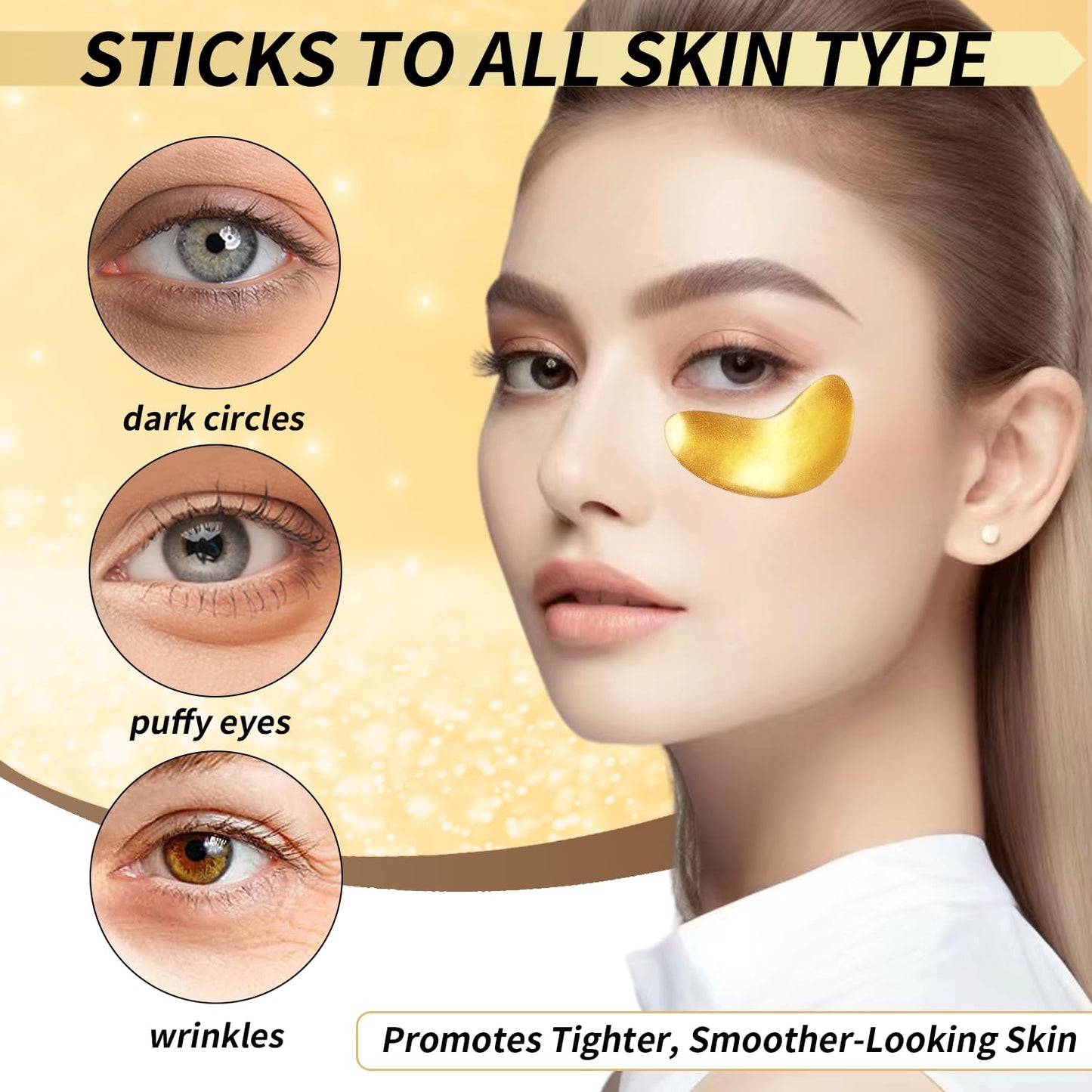 Under Eye Patches (24 Pairs Eye Gels), Golden Glow Under Eye Mask Rejuvenating Treatment for Dark Circles, Puffy Eyes, Wrinkles, Eye Bags, Brightening Skincare for Men & Women