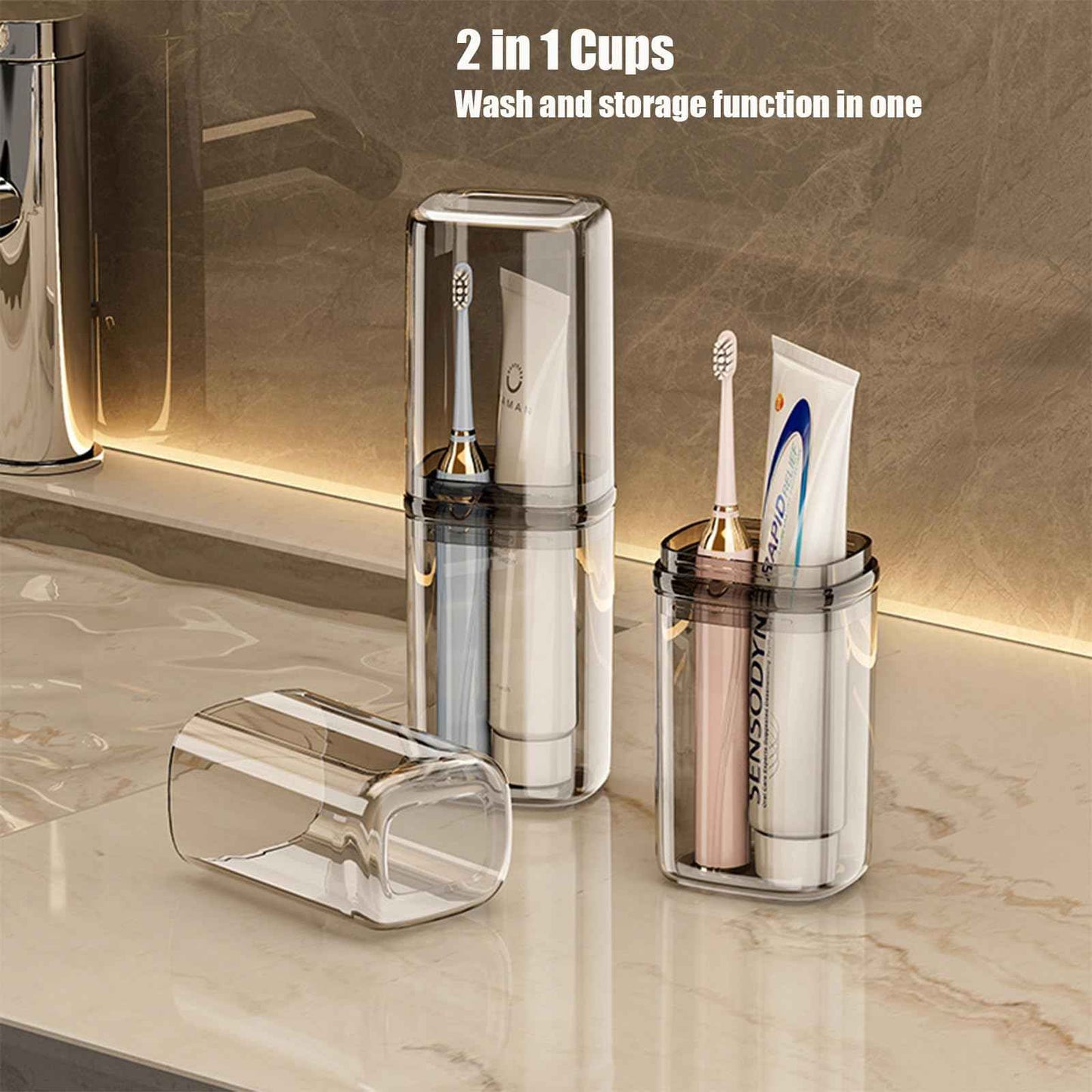 2Pcs Toothbrush Cup Toothbrush Travel Case, Travel Toothbrush Holder Case with Cover Portable Multifunctional Toothbrush Cover, Suitable for Travel Business Camping Bathroom School or Daily Uses