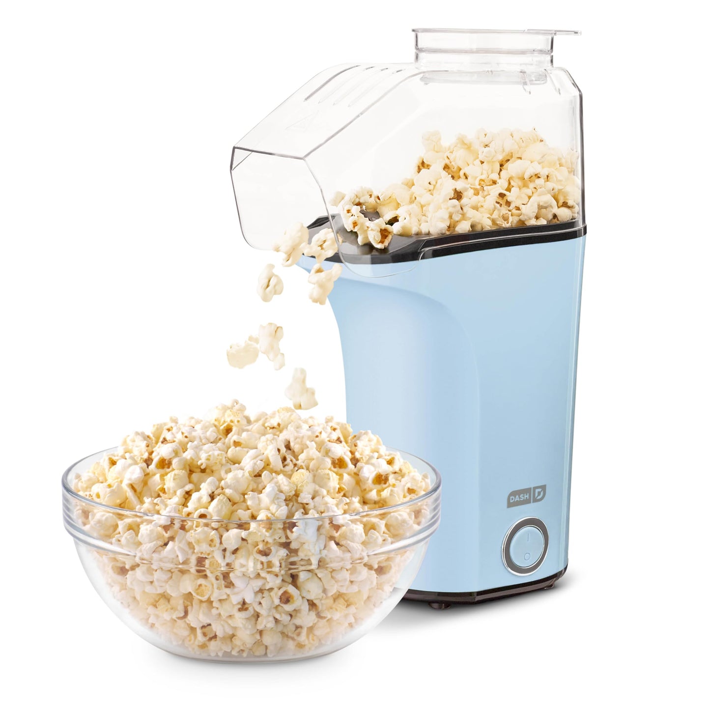 DASH Hot Air Popcorn Popper Maker with Measuring Cup to Portion Popping Corn Kernels + Melt Butter, 16 Cups - Dream Blue