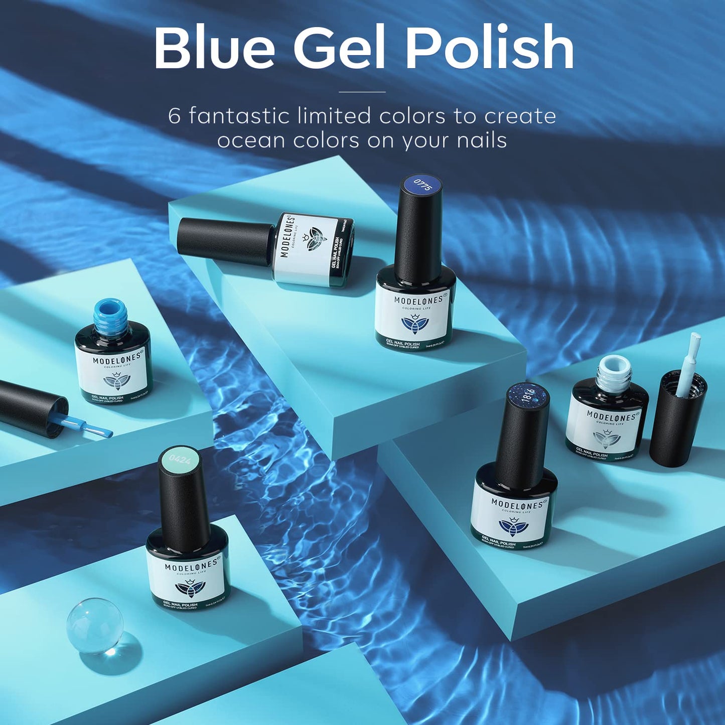 modelones Blue Gel Nail Polish - 6 Colors Blue Gel Polish Summer Sky Blue Barely Pink Nail Polish Soak Off Dark Navy Blue Gel Nail LED Gray Blue Nail Art French Manicure DIY Home Salon Gifts for Women