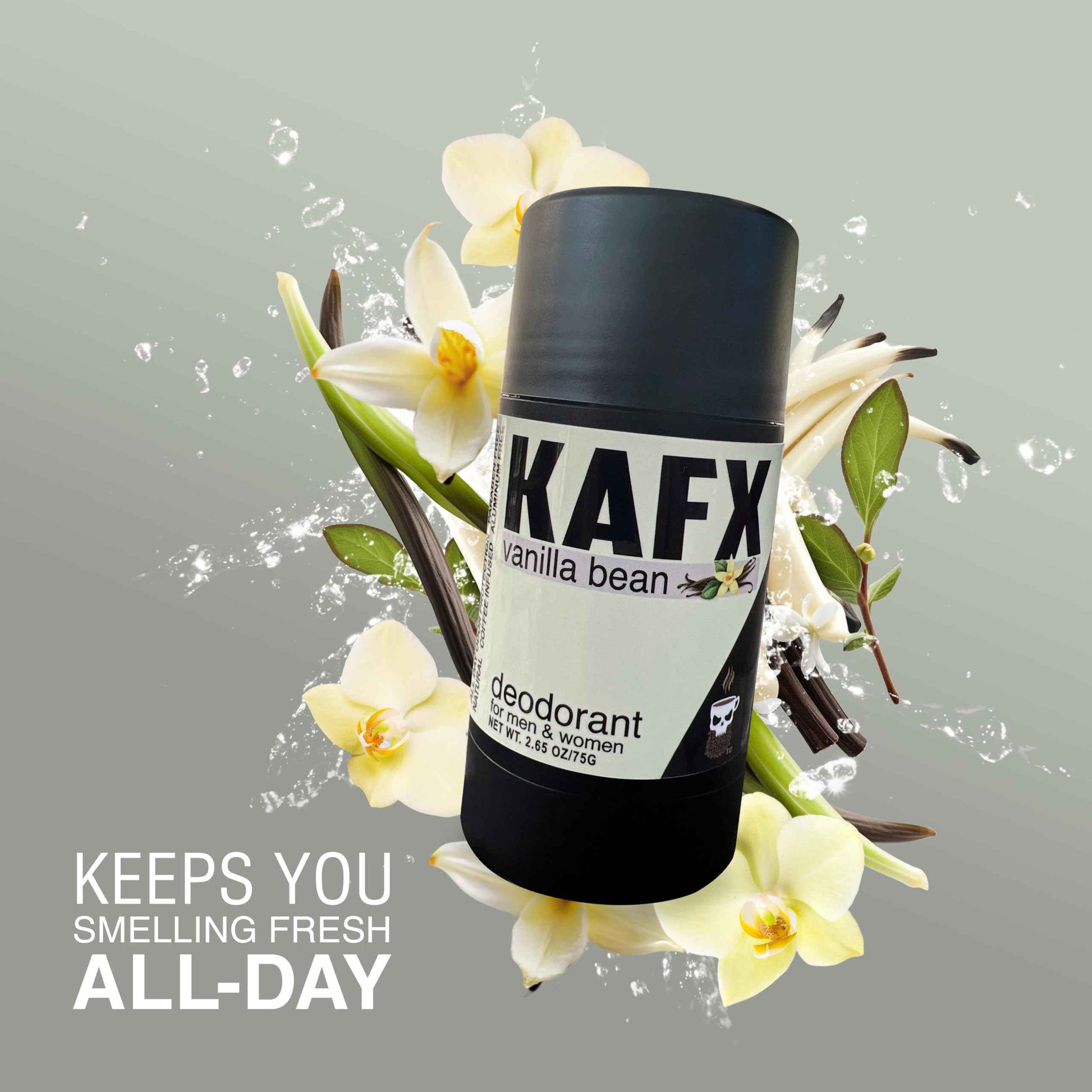 KAFX Body Natural Deodorant for Women & Men - Vanilla Bean, Odor-Fighting Coffee Oil, Organic, Baking Soda & Aluminum-Free, Paraben & Dye-Free, 2 Pack, 2.65 oz/75 g