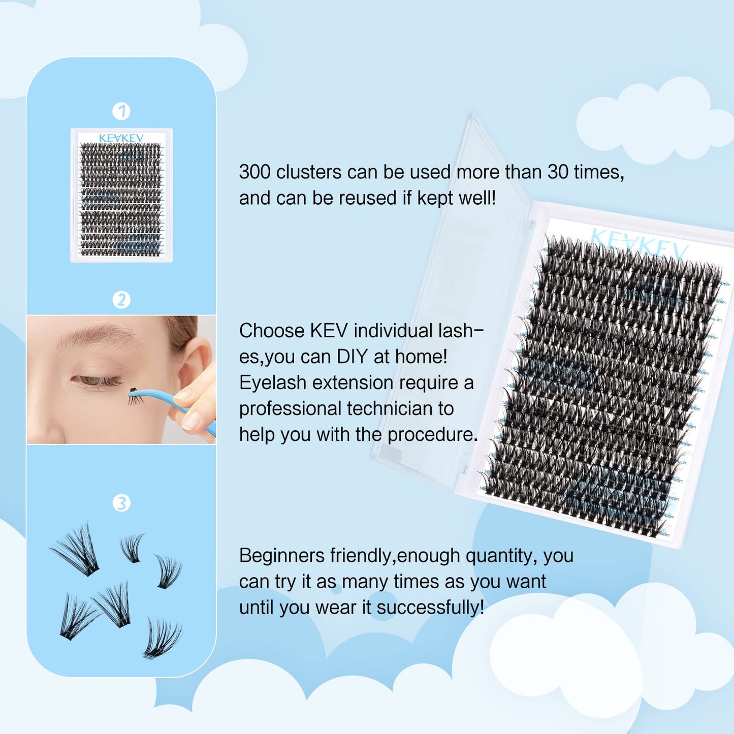 300 Pcs Individual Lashes Lash Clusters DIY Lash Extension Cluster Lashes that Look Like Eyelash Extensions Self Applicaton at Home Volume Dramtic Look(50D,C-14mm)