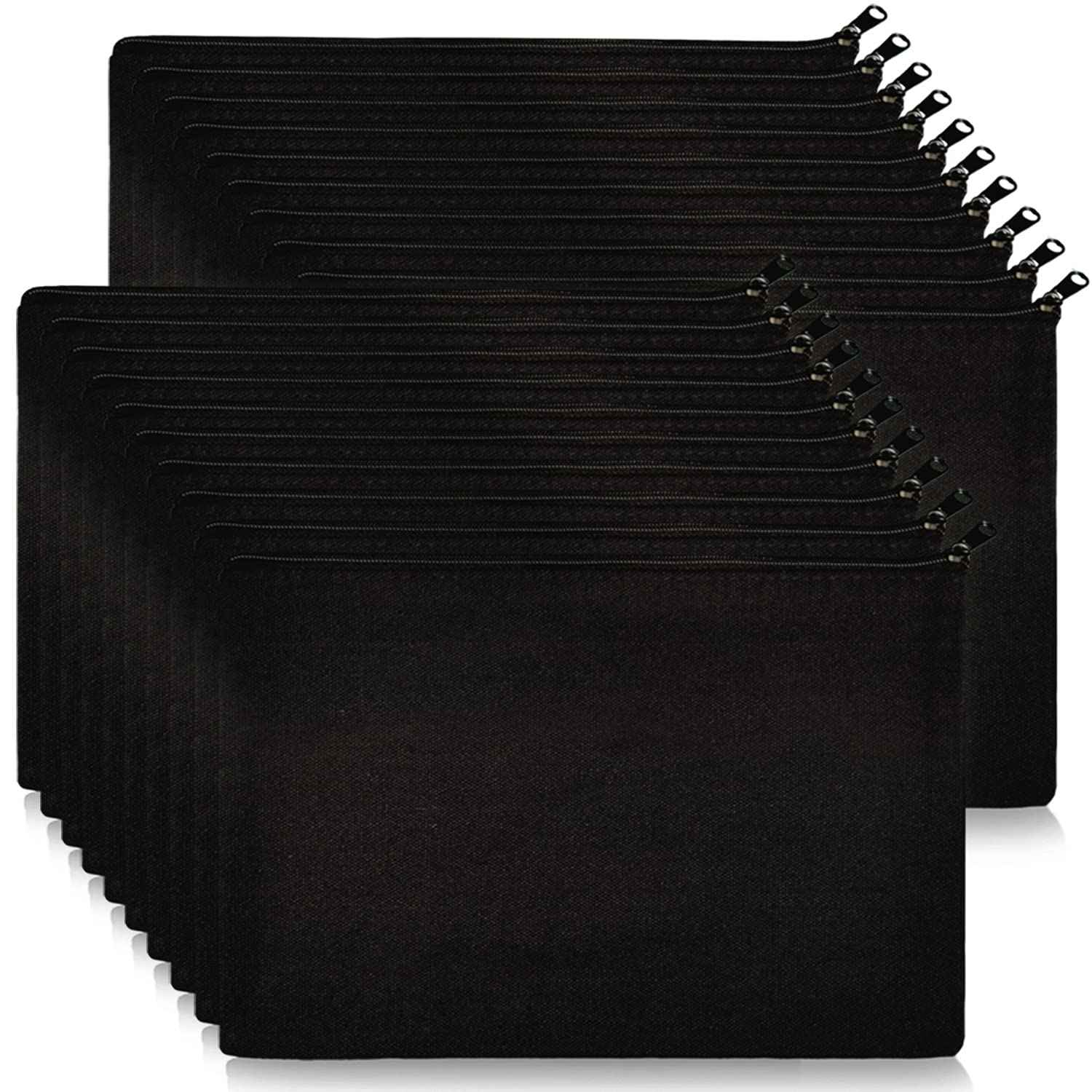 Koolmox 20 Makeup Bags in Bulk, 9x7 Large Plain Black Canvas Pouch with Zipper, Cotton Cosmetic Bags Wholesale for Painting, Heat Transfer Printing, Crafting, Drawing Decoration, Pen Case