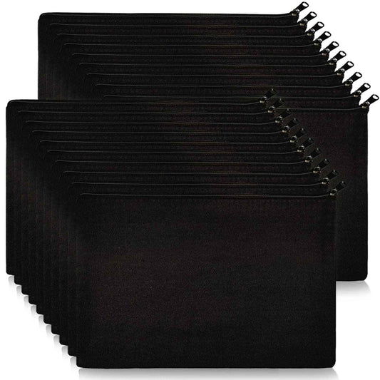 Koolmox 20 Makeup Bags in Bulk, 9x7 Large Plain Black Canvas Pouch with Zipper, Cotton Cosmetic Bags Wholesale for Painting, Heat Transfer Printing, Crafting, Drawing Decoration, Pen Case