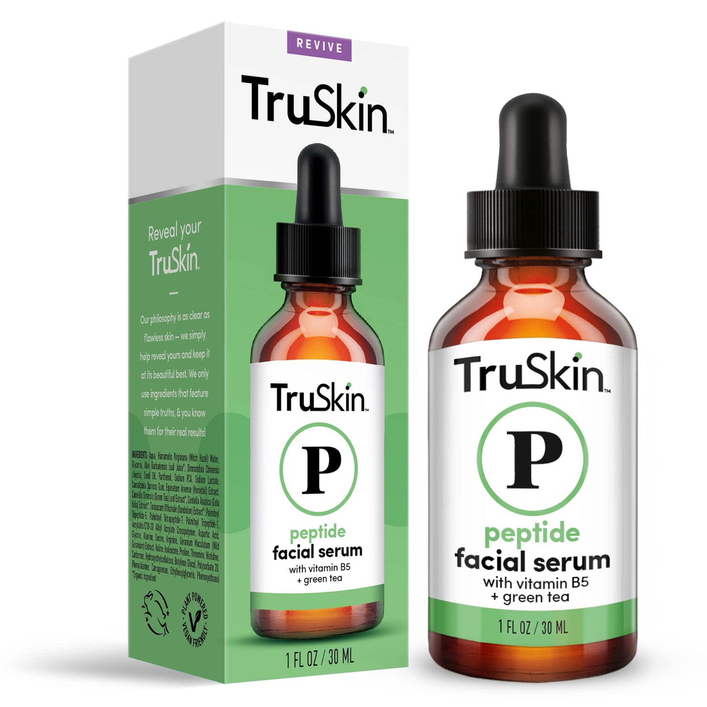 TruSkin Peptide Serum For Face – with Collagen Boosting Peptides, Amino Acids, Green Tea, Aloe and Vitamins B5 & E, 1 fl oz