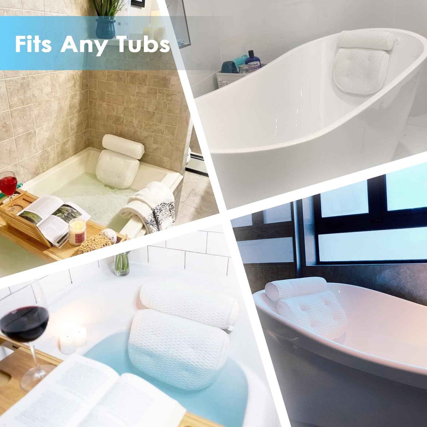 AEROiVi Luxury Bath Pillows for Tub，Bath Pillow Bathtub Pillows for Head and Neck Support Bath Cushion Made from Soft Spacer Mesh Material with Suction Cups