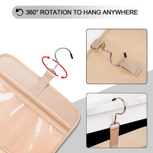 COOSKY Travel Hanging Toiletry Bag for Women, Holds Full-Size Shampoo, with Jewelry Organizer Compartment, Extra Large Makeup Bag, Waterproof Cosmetic Bag, Toiletries Kit Set with Trolley Belt, Black