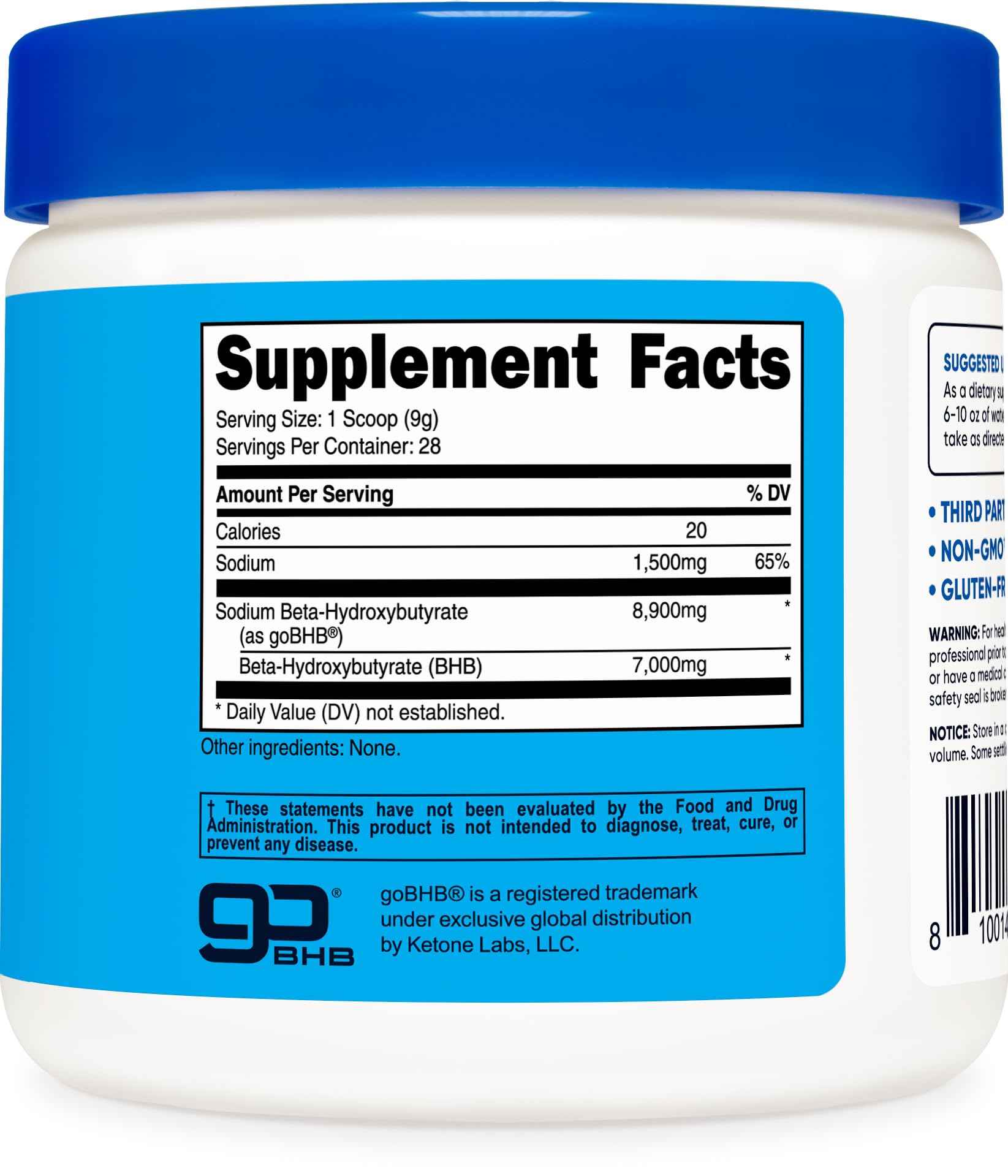 Nutricost Sodium BHB Powder (250g) Unflavored - Keto Supplement, Beta-Hydroxybutyrate Salt