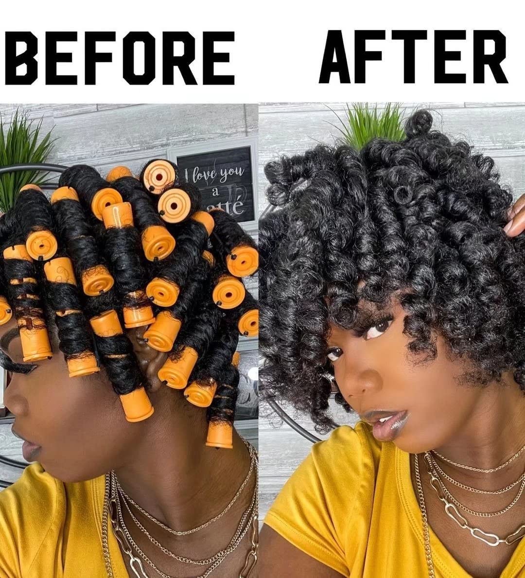 70pcs Perm Rods Set for Women's Natural Hair - Orange and Green Cold Wave Hair Rollers for Curling Long or Short Hair, DIY Hairdressing Tools