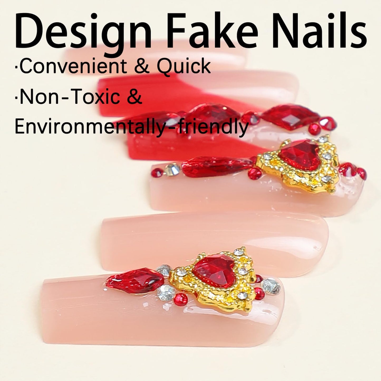 Generic Red French Tip Press on Nails Square Long Fake Nails With Red Rhinestones Designs Full Cover False Nails Acrylic Stick on Nails Reusable Artificial Nails for Women Girls Glue on Nails 24Pcs