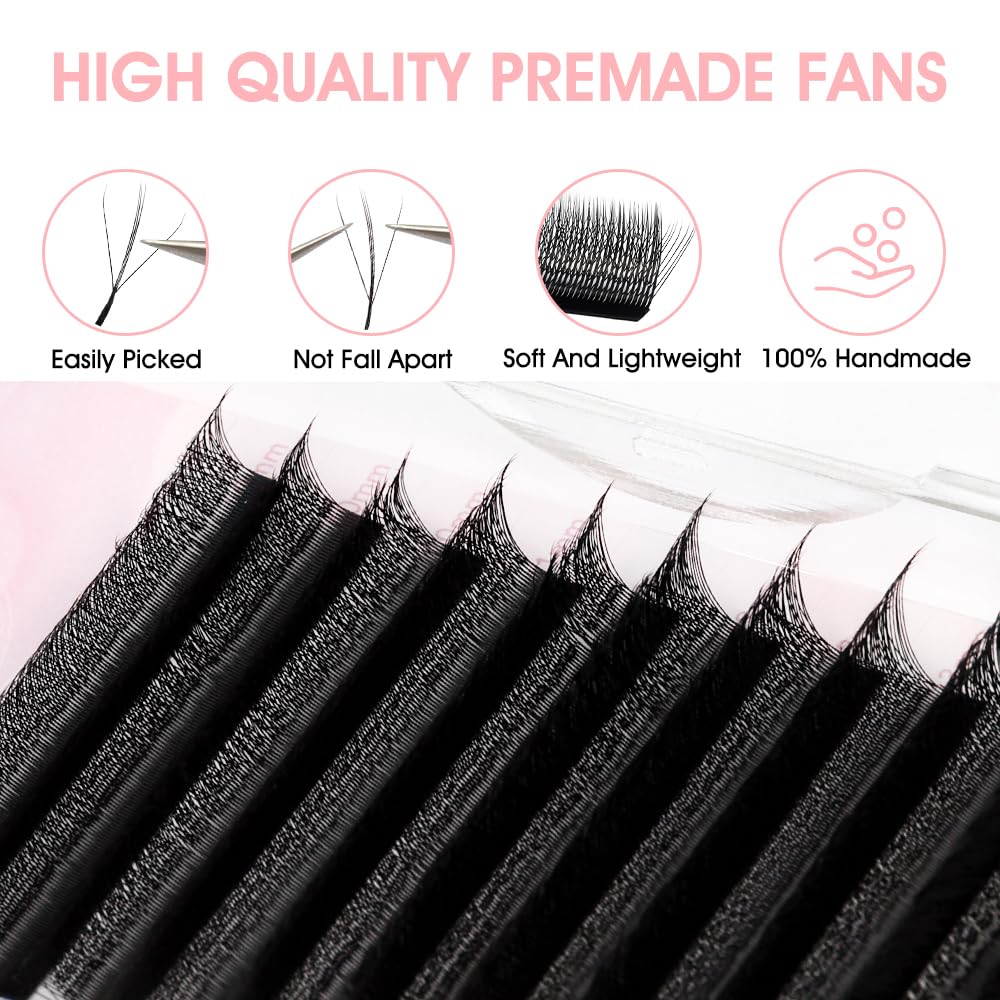 NATUHANA Sandwich Clover W Shape Eyelashes Extension Triple-Core 3D Premade Fans 0.07mm L Curl 8-14mm Mixed Tray Lash Extensions Blooming Flower Eyelash 12 Rows/Case (S3D black;0.07 L, 8-14 MIX)