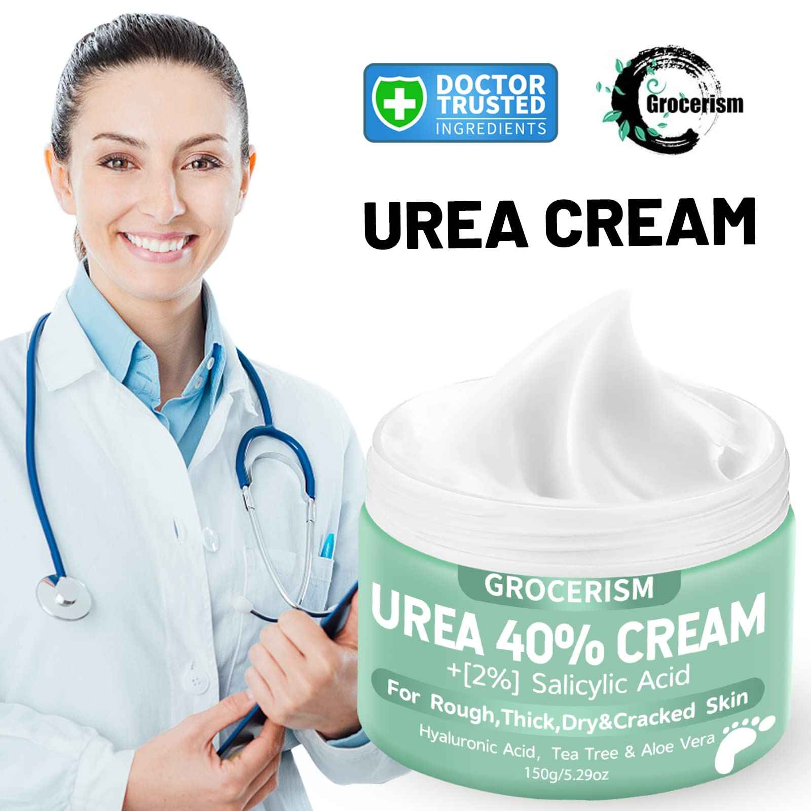 Grocerism Urea Cream 40 Percent For Feet 5.29 oz + Coconut Urea Cream 50 Percent for Feet Maximum Strength 5.29 oz