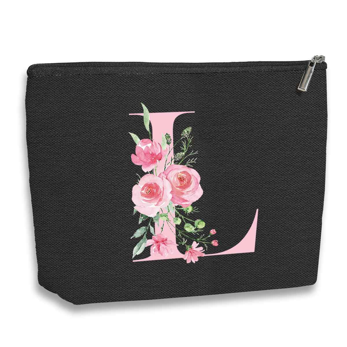 kdxpbpz A-Z Personalized Cosmetic Bag Monogrammed Makeup Bags Bridesmaid Gifts Custom Toiletry Pouch Gifts for Women Mom Best Friend Sister Bride Bridesmaid (L)
