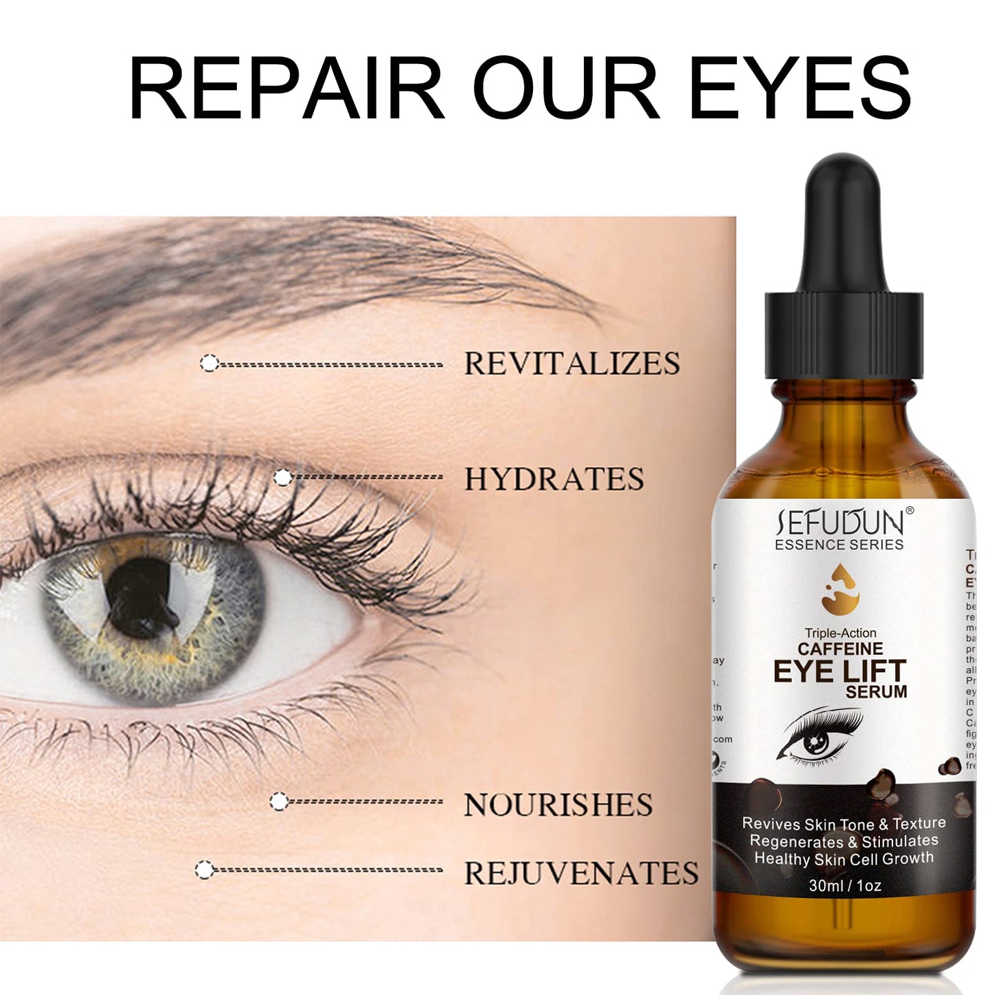 Caffeine Eye Serum Caffeine Eye Lift Serum for Puffy Eyes and Dark Circles Treatment Caffeine Eye Cream for Puffy Bags Under Eye with EGCG Vitamin C (30ml)