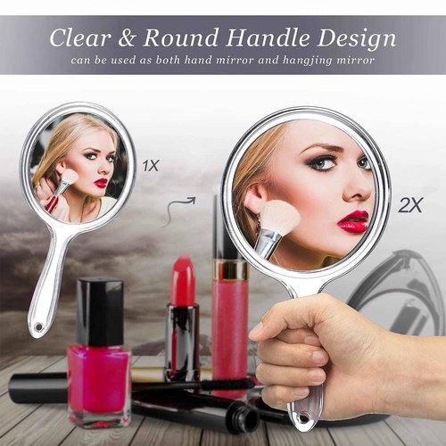 Jetec 12 Pcs Double Sided Handheld Mirror, 1X/2X Magnifying, Clear Frame, Modern Round Shape, Travel & Gift, 4.5 x 8.3 Inches