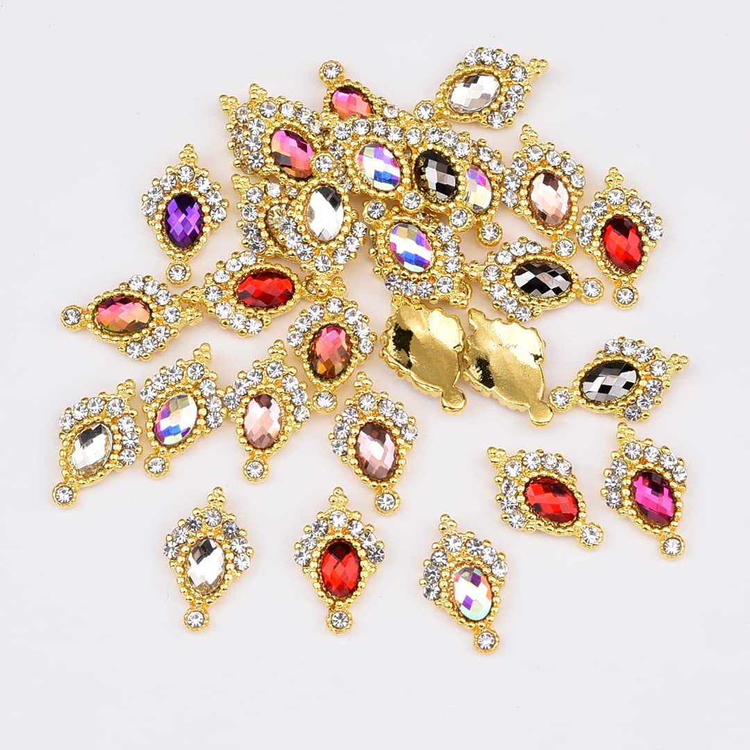 30pcs New Gold Nail Charms Color Gemstone 3D Nail Decor Crystal Luxury Rhinestone Jewels Wholesale Bulk for Acrylic Nails Design Assorted