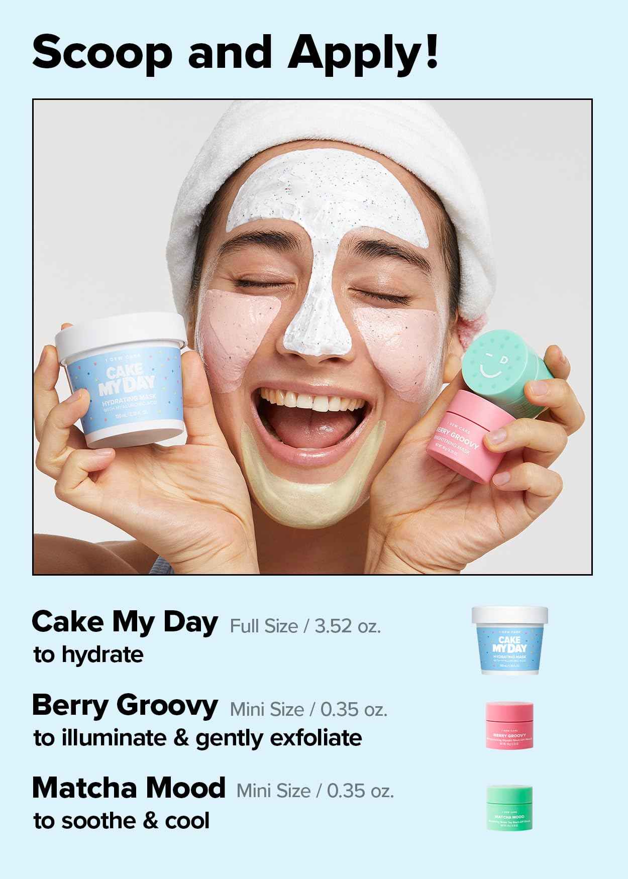 I DEW CARE Wash-off Masks with Headband Set - Scoop Party + 2-in-1 Cleansing Firming Silicone Mask Brush Bundle
