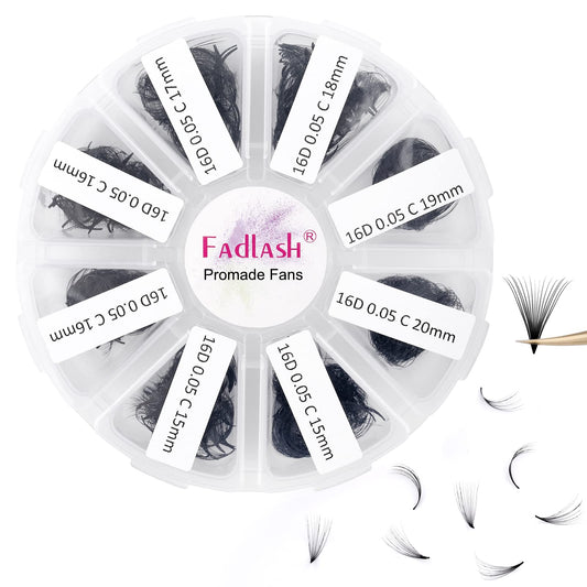 Volume Lash Extensions 1000pcs Premade Fans Eyelash Extensions Promades Eyelash Loose Fans Pointed Base 5D/8D/10D/12D/14D/16D 9-16mm/15-20mm Mixed Tray Avalible (16D-0.05C, 9-16mm)