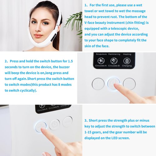 Double Chin Machine, V Face Beauty Device for Woman 8 Modes and 15 Intensity Levels Electric Double Chin Device, Smart Double Chin Face Device with Magnetic Massage