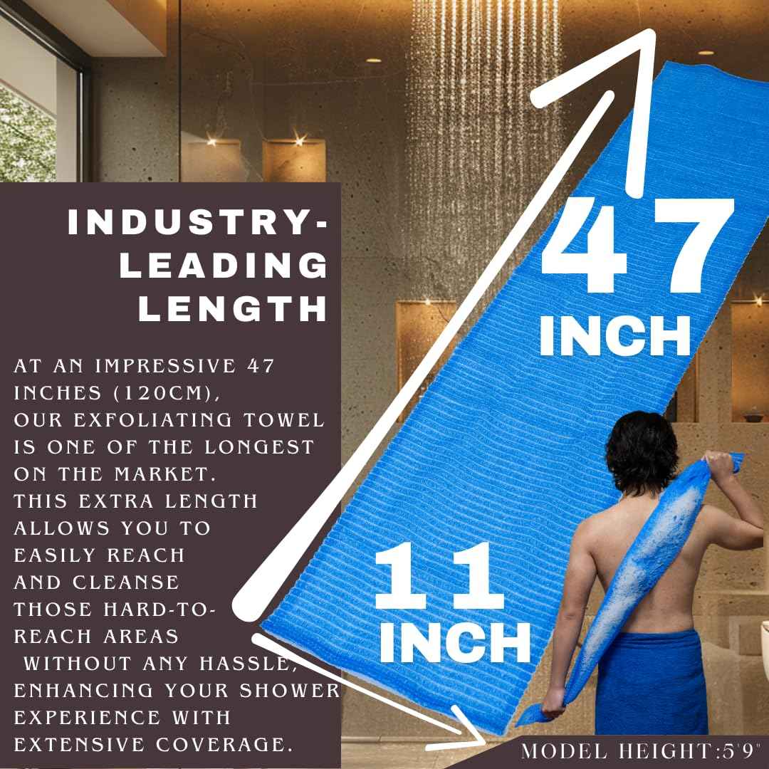 Samurai Cleanz, Resistant Exfoliating Washcloth for All Skin Types, Exfoliating Shower Towel, Premium Japanese washcloth, Deep Cleanse for Body Face, Quick Drying, Extra Long Design - Made in Japan