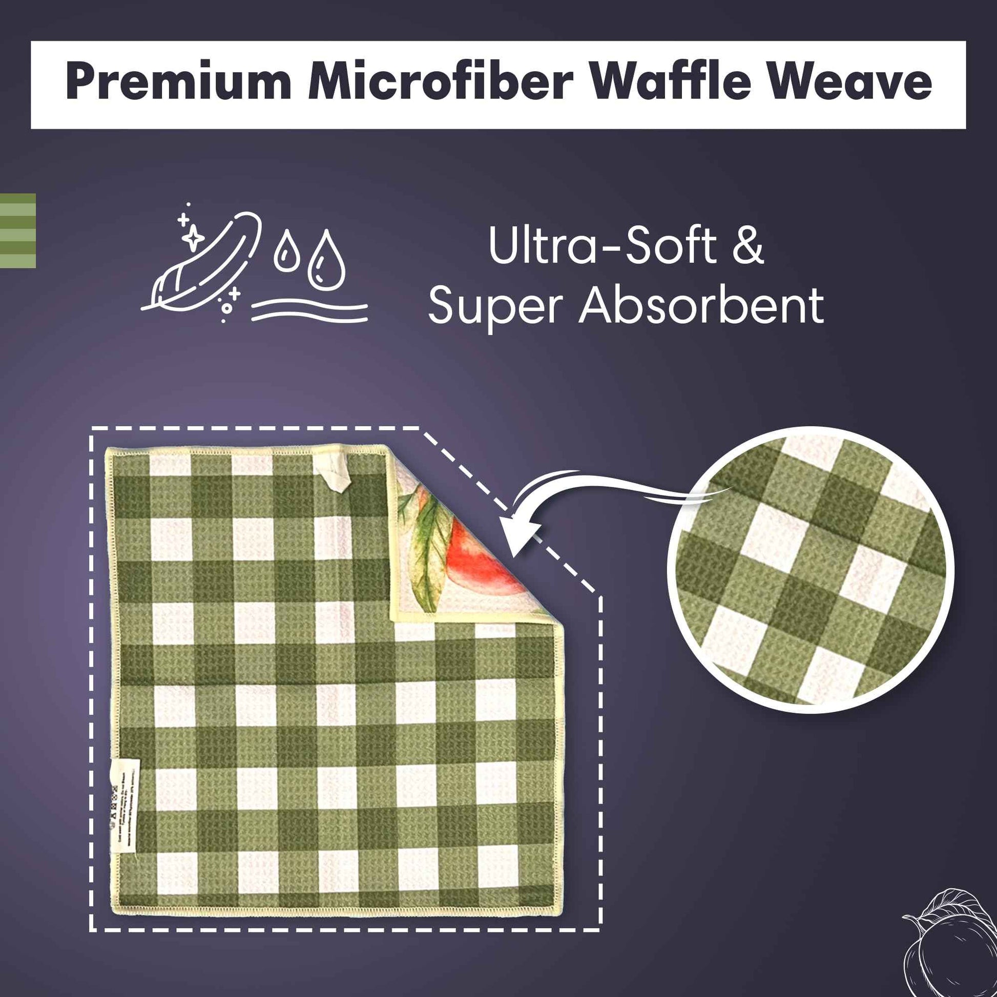 crae. Reversible Microfiber Washcloths 12x12 – Super Absorbent, Quick Drying Waffle Weave – Lint-Free, Scratch-Free Cleaning Cloths for Kitchen, Home, Cars & Windows (Peaches & Cream- Green/Multi)