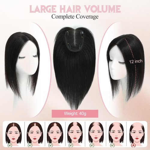 FU SHEN Hair Toppers for Women Real Human Hair 12inch Professional Grade 10X12CM Swiss Base Hairpiece for Thinning Hair Breathable Human Hair Topper Clip in Toppers(2T613#)