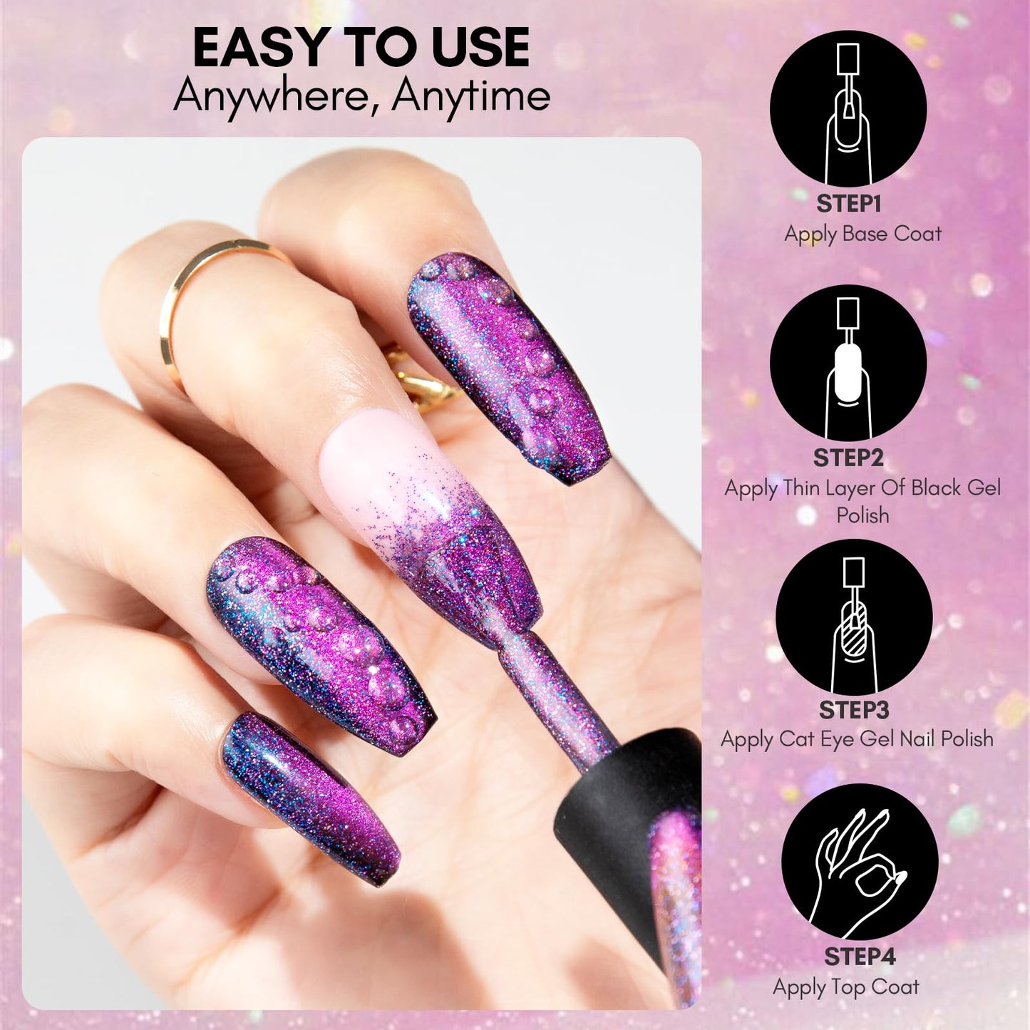 Makartt Gel Nail Polish, Black Hole Cat Eye Gel Polish 10ml Sparkly Cat Eye Glitter Spring Gel Polish with Magnet Stick Soak Off UV/LED Manicure Nail Art Designs-Cherry Veil