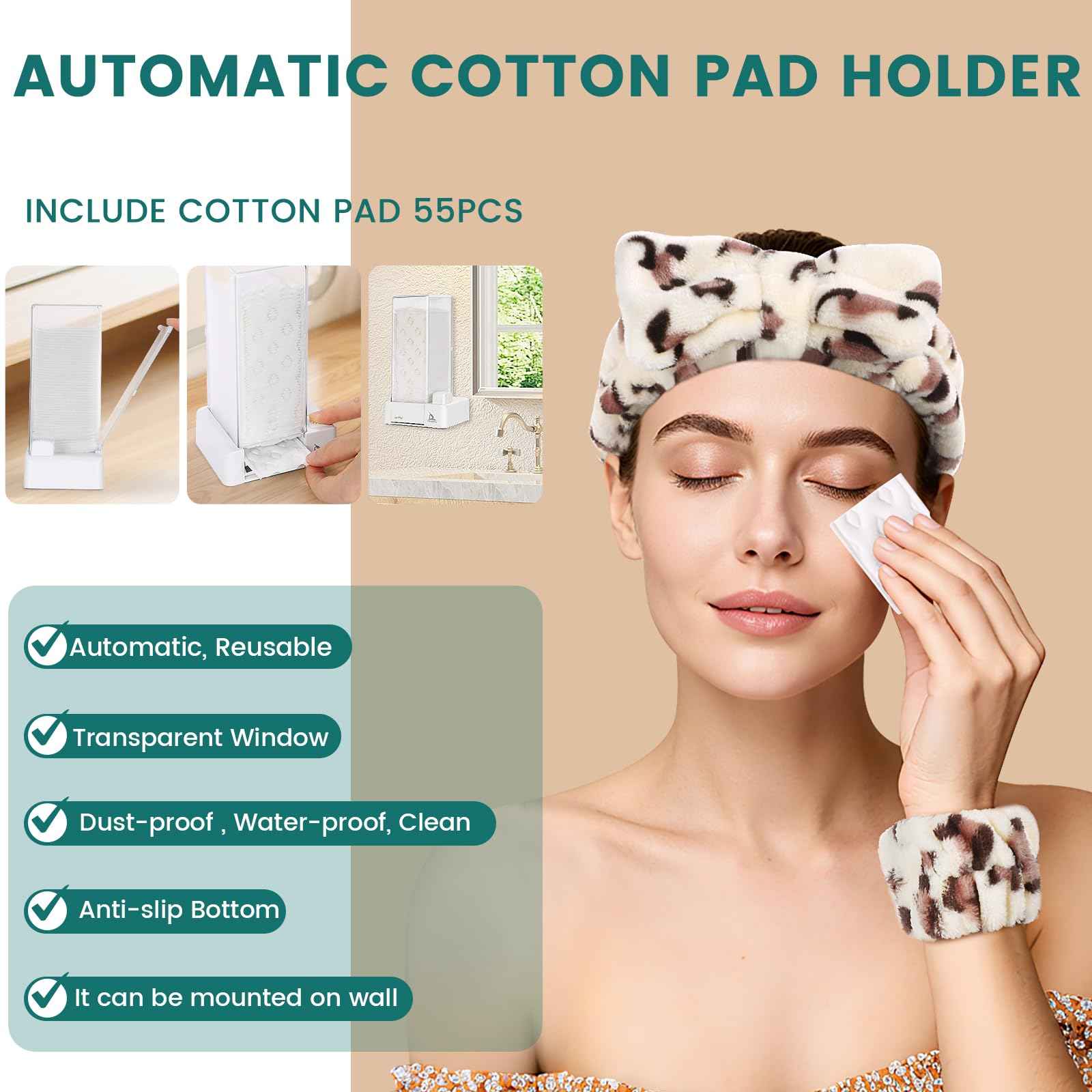 Cotton Pad Holder Christmas Birthday Gifts Sets For Women,Automatic Reusable Square Dustproof Waterproof Cosmetic Bathroom Pad Dispenser include Headband,Wrist Bands,Hair Clips Scented Candles
