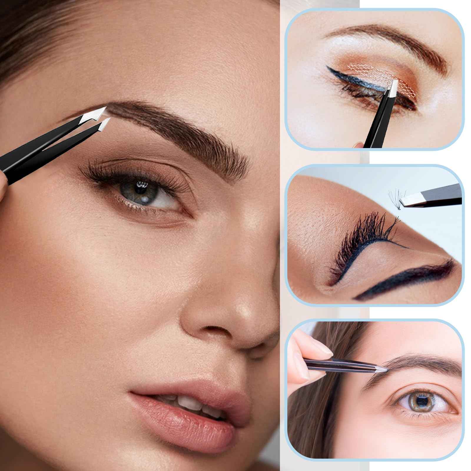 4Pcs Eyebrow Tweezers Set,Tweezers for Women Facial Hair Professional Stainless Steel Tweezers Precision Tweezers Set,Suitable for Removing Inward Growing Hair Eyebrows and Facial Hair(black)