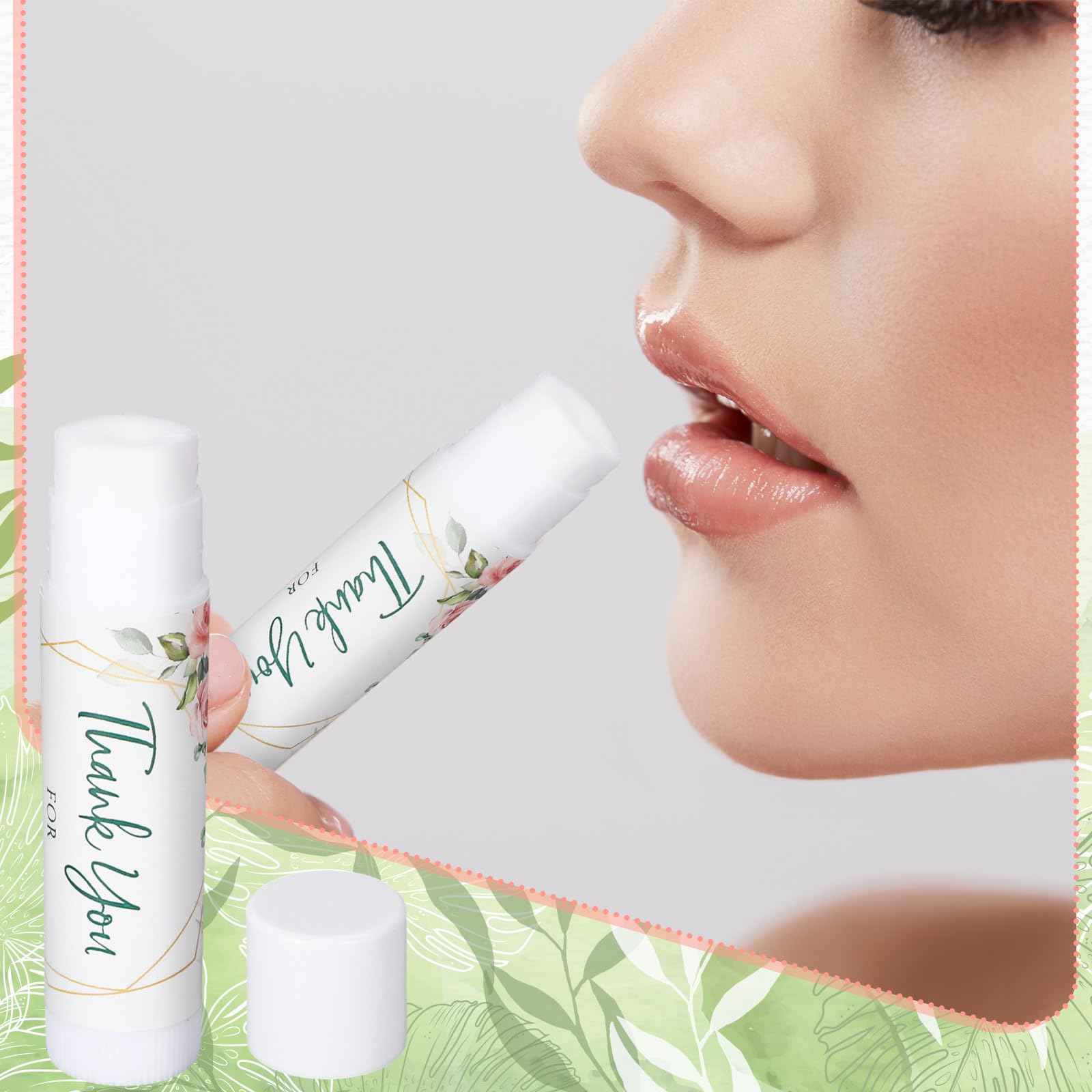 Whaline 60Pcs Thank You Gift Lip Balm Bulk Wedding Lip Balms Vanilla Flavor Floral Moisturizing Lip Care Guest Basket Gift Stuffer for Bridal Shower Baby Shower Birthday Party Favor Supplies