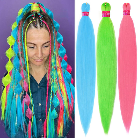 Yuzshuooxin Light Blue+Light Green+Pink Braiding Hair Pre Stretched 26 Inches Kanekalon Braiding Hair Extensions 3 Packs Synthetic Fiber Hair Braids