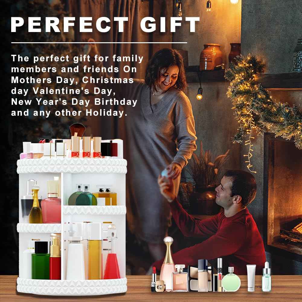 Famitree 360 Rotating Makeup Organizer, DIY Adjustable Makeup Carousel Spinning Holder Storage Rack, Large Capacity Vanity Organizer Skincare Organizers (White)