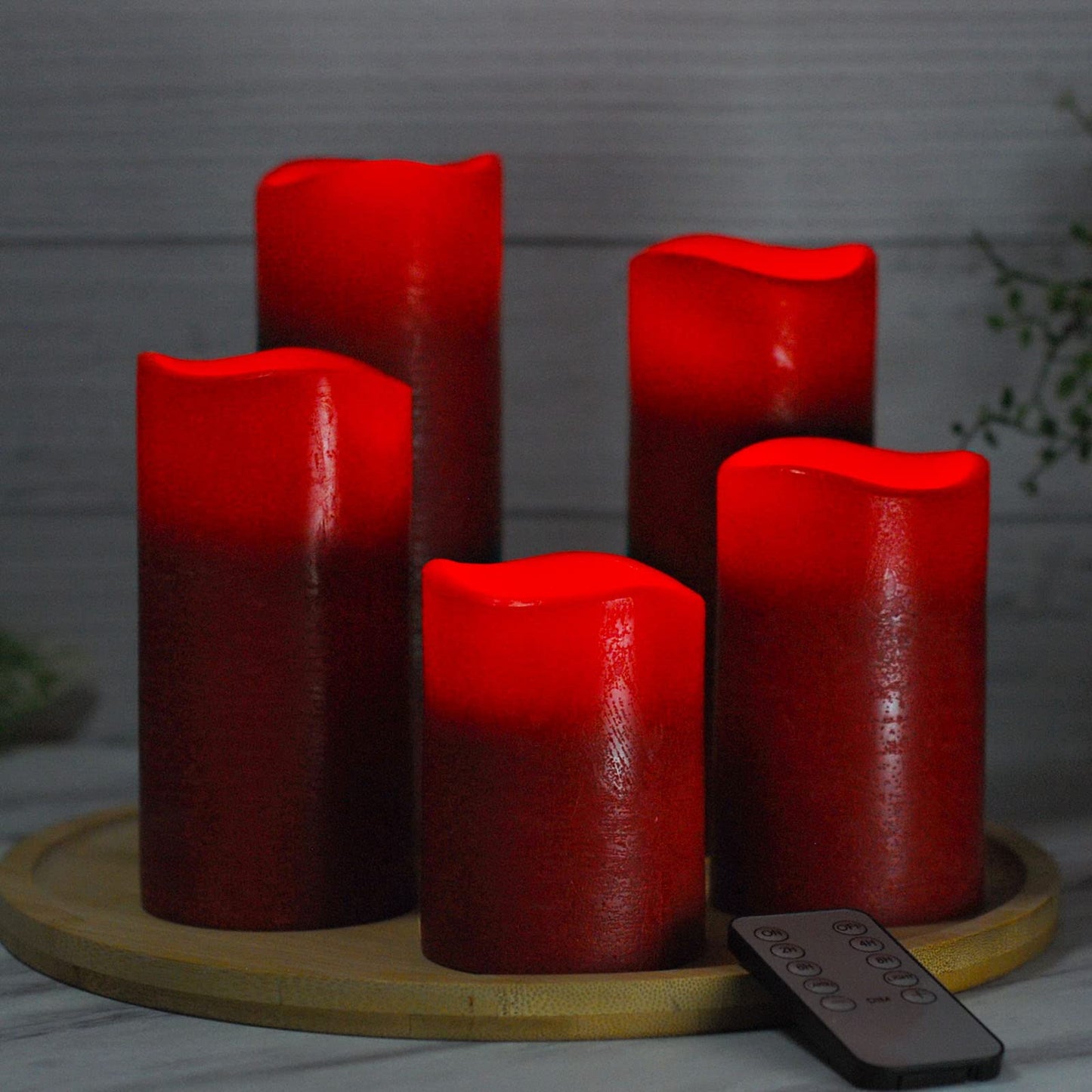 M Mirrowing Flameless Candles, D3 X H4 5" 6" 7" 8" Red Real Wax Pillar LED Candles with Remote Control and Timer, 3D Flickering Battery Operated Candles for Festival Décor (Batteries Included)