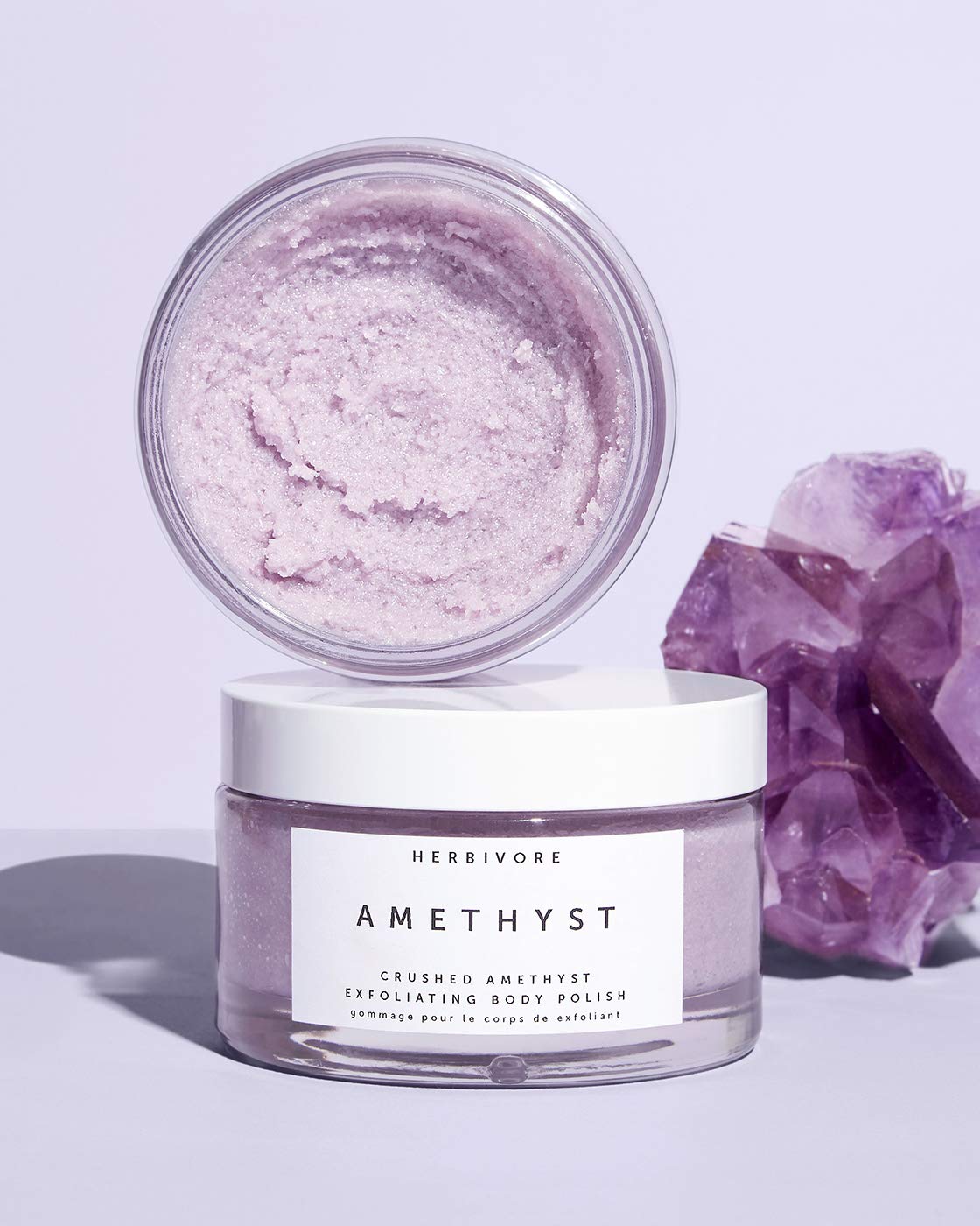 HERBIVORE Amethyst Exfoliating Gemstone Body Scrub – Crushed Amethyst & Epsom Salt, Hydrate & Exfoliate, Plant-based, Vegan, Cruelty-Free, 6.6 oz