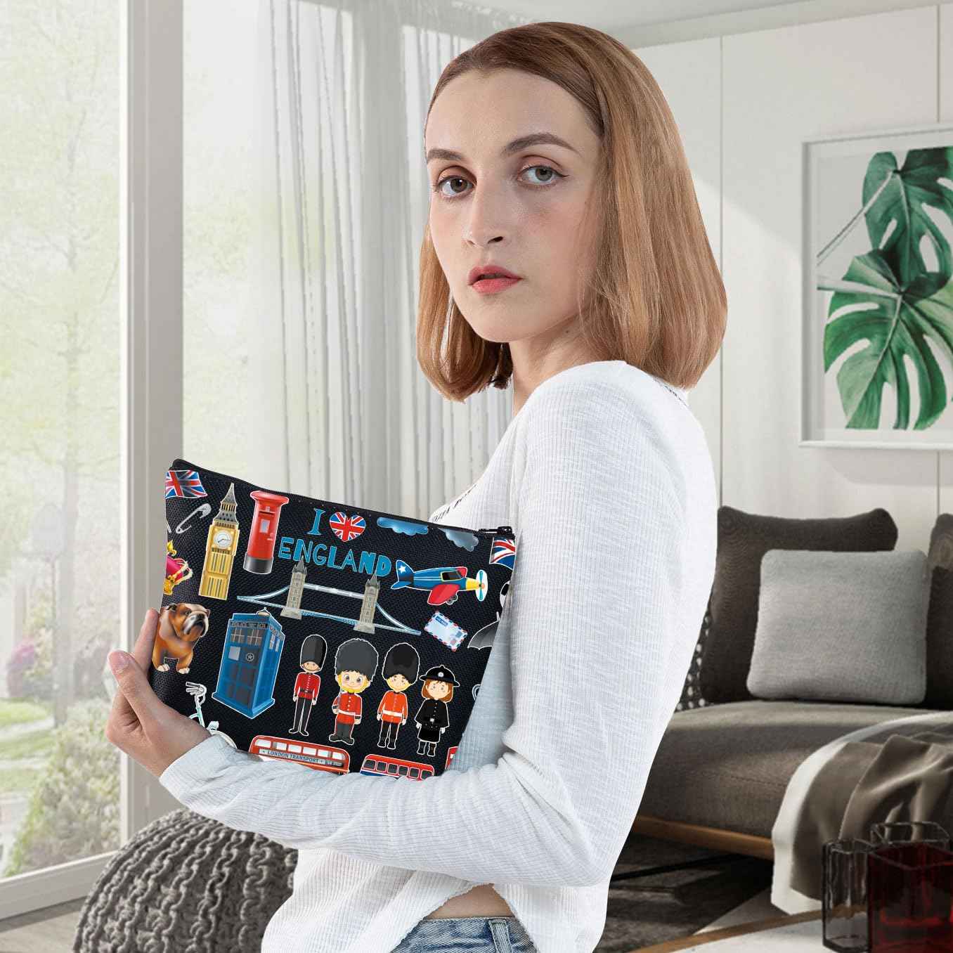 WZMPA England Travel Cosmetic Bag British Vacation Gifts United Kingdom Makeup Zipper Pouch Bag UK Trip Merchandise (EnglanBL-BL)