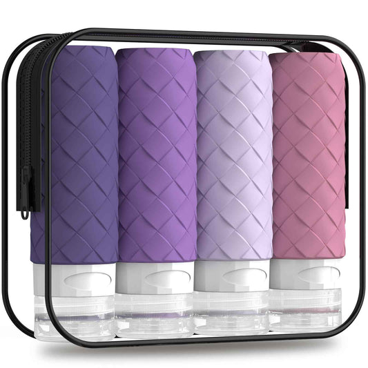 Silevoler Travel Bottles for Toiletries, TSA Approved Silicone Travel Size Containers for Toiletries, BPA Free Leak Proof Refillable Essentials Accessories, Shampoo and Conditioner Bottles (Purple)