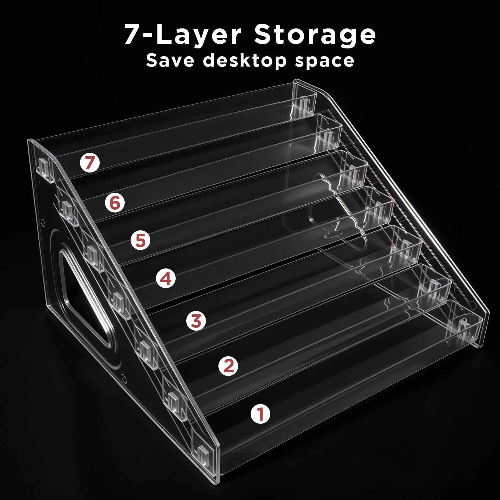 Nodaaiie 2 Pcs 7 Tiers Clear Essential Oils Nail Polish Organizer Acrylic Display Stands, Paint Organizer Rack, Acrylic Display Rack for Nail Polish, Sunglasses, Essential Oils, Eyeglasses and Makeup