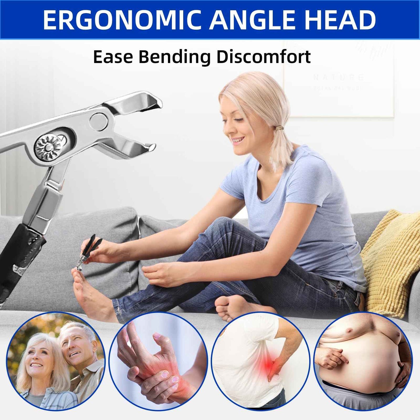 Toenail Clippers for Thick Toenails for Seniors, Professional Nail Clippers for Men, Heavy Duty Angled Head Large Toe Nail Clippers for Seniors, Slanted Ingrown Nail Clippers, 6PCS