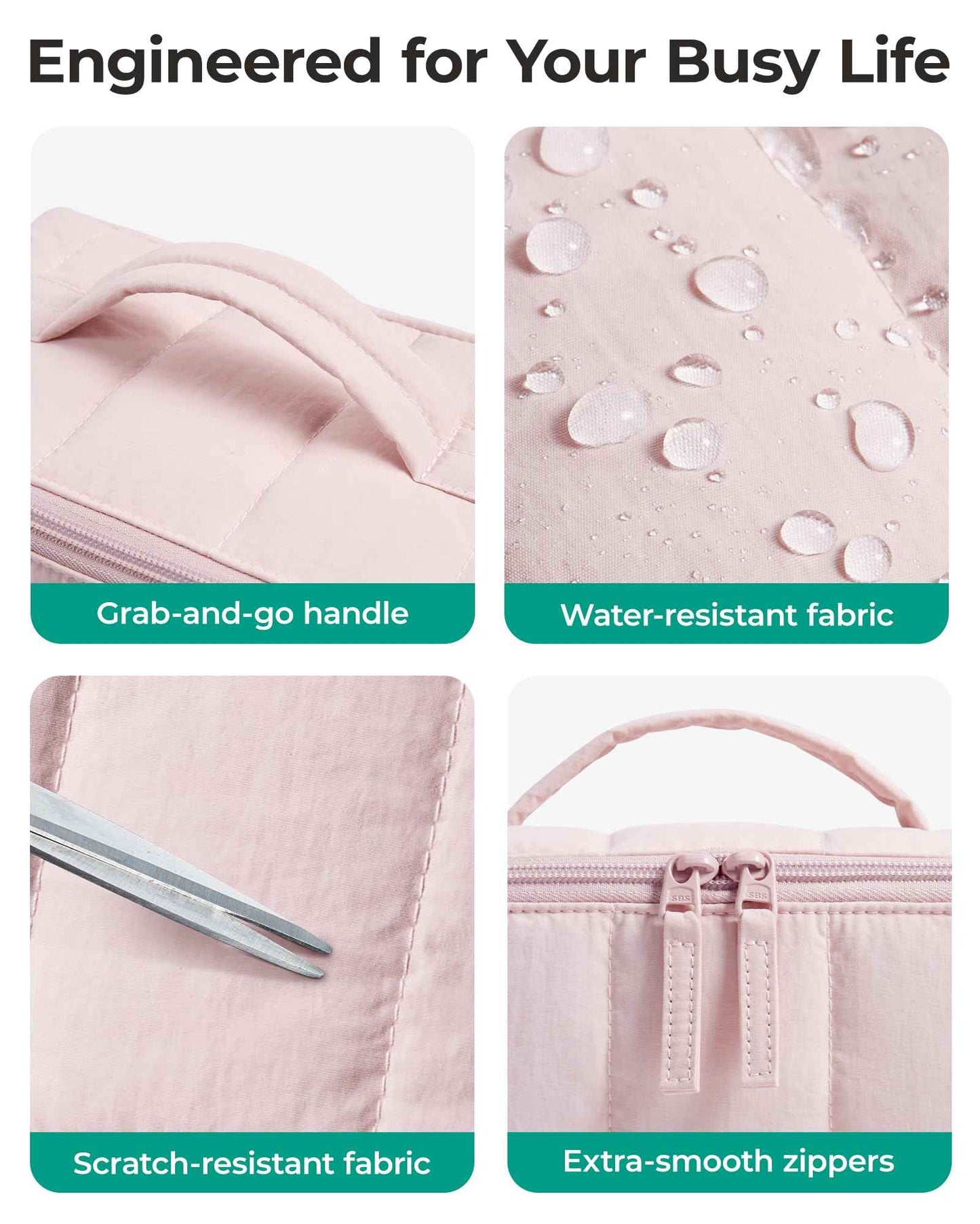 BAGSMART Travel Makeup Bag for Women, Portable Water-resistant Cosmetic Case, Puffy Padded Make Up Organizer Pouch, Open Flat Toiletry Bag for Toiletries, Brushes, Pink