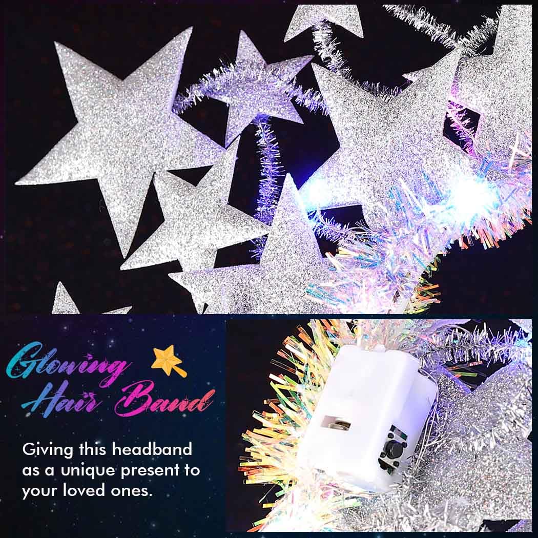 CAKURE Light Up Star Headband Led Silver Stars Headpieces Glowing Party Costume Headwear Brithday Hair Accessories for Women (Silver)