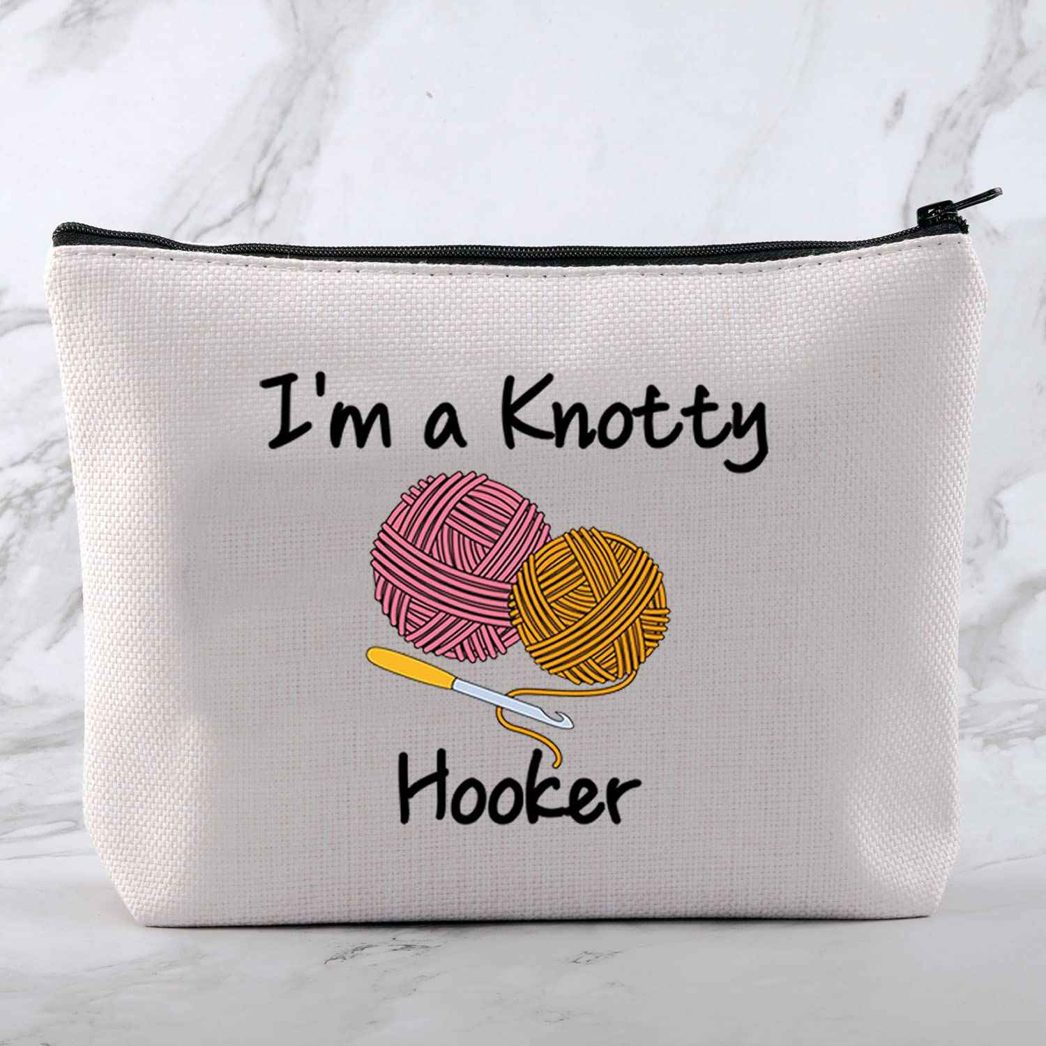 MNIGIU Yarn Crocheter Gift Funny Crochet Cosmetic Bag Crocheting Bag I'm A Knotty Hooker Knitter Gift