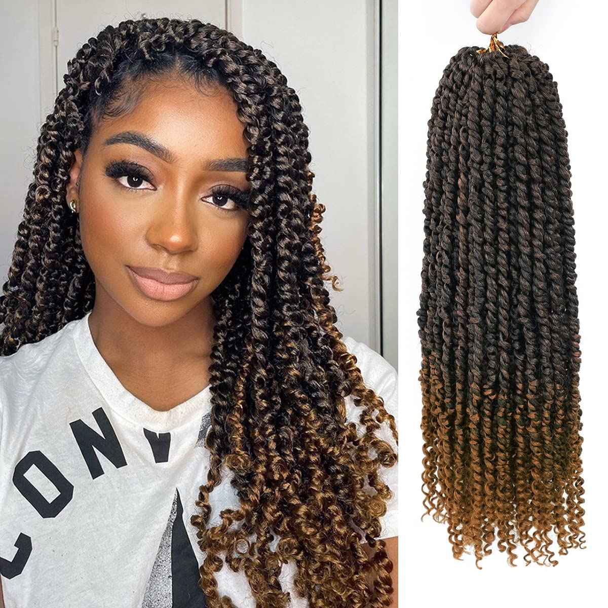 Nice One Long Passion Twist Crochet Hair for Women, Pre-Twisted Passion Twist Hair 24 Inch, 8 Packs Pre-Looped Ombre Brown Passion Twists Braiding Synthetic Hair Extensions (24 Inch (Pack of 8), T30)