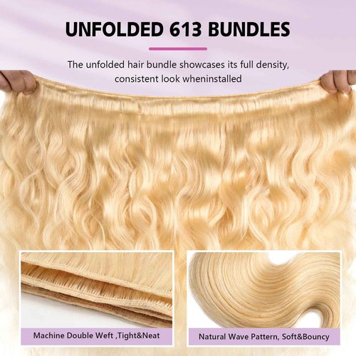 613 Blonde Bundles Human Hair Body Wave Single Bundle 16 Inch 12A Grade 100% Unprocessed Human Hair Brazilian Virgin Hair Weave 613 Body Wave Bundles Machine Double Weft 100G