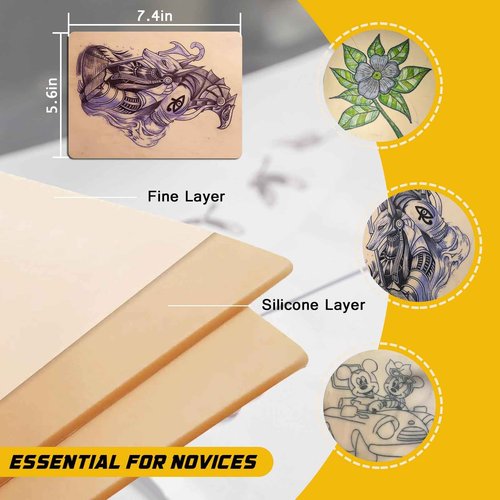 3MM Tattoo Fake Skin - Narkysus 15Pcs Tattoo Skin Practice 3mm Thick Blank Practice 7.4x5.6" Double Sides for Beginners and Artists Supplies