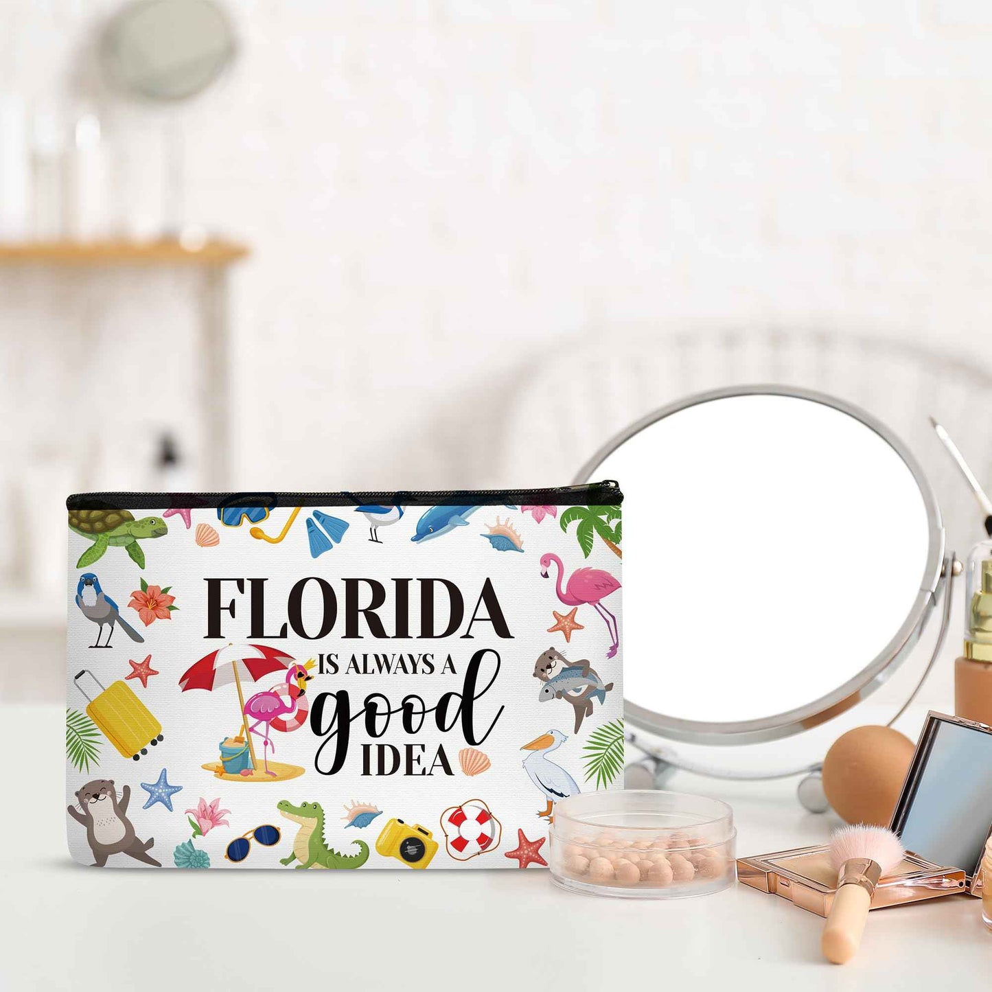 Papiailove Florida Makeup Bag Souvenirs Gifts for Women, Travel Cosmetic Bag, Waterproof Toiletry Organizer Zipper Pouch for Girls Travelers Florida Is Always A Good Idea