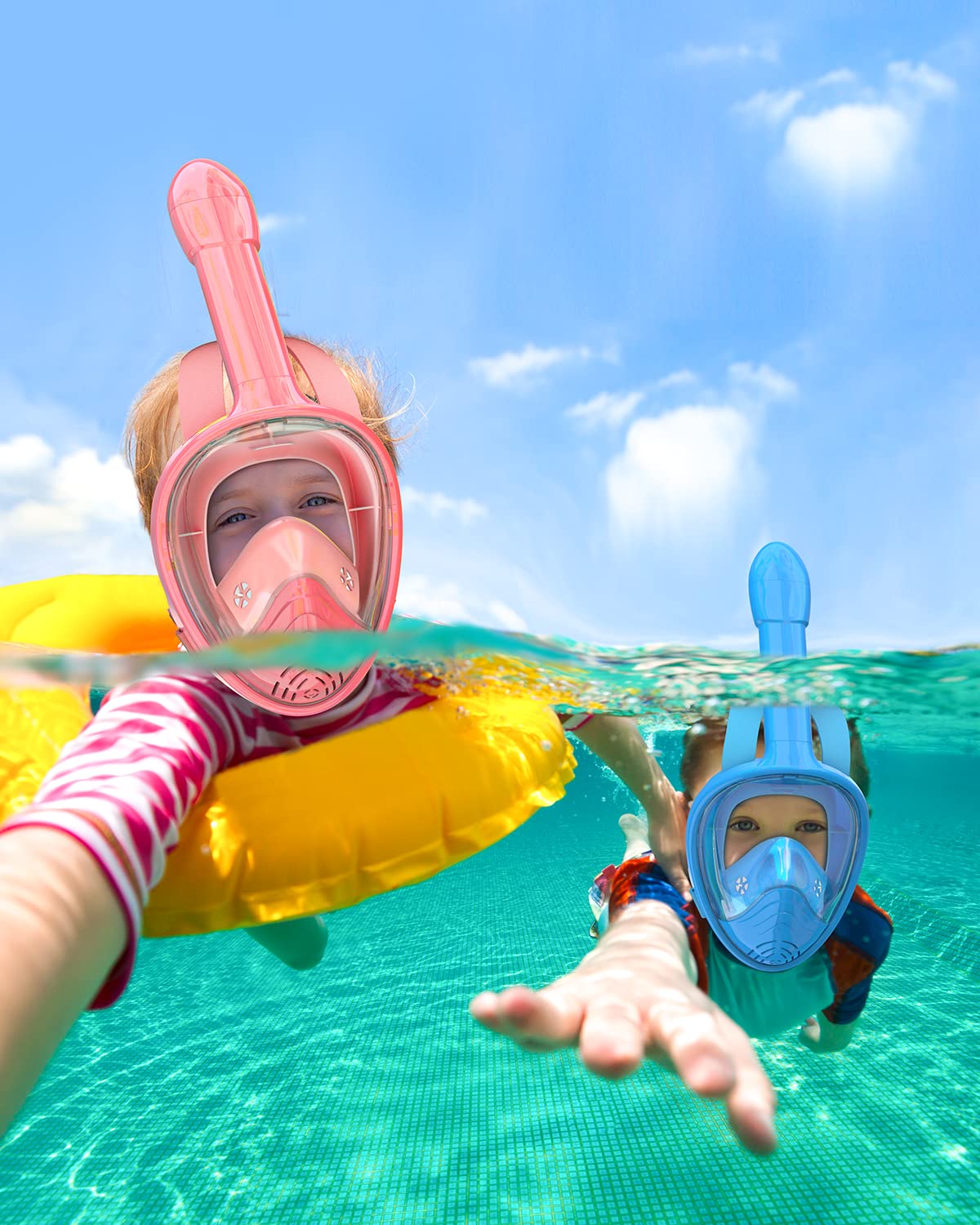 QingSong Kids Snorkel Mask Full Face, Snorkeling Set with Camera Mount, 180 Degree Panoramic View Snorkeling Gear Anti-Fog Anti-Leak